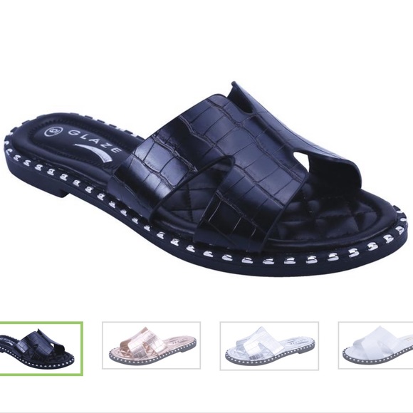 Black Crocodile Summer Studded Slides - Picture 5 of 5